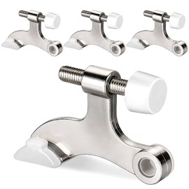 Hinge Pin Door Stopper, 4 Pcs Heavy Duty Hinge Pin Stopper, Adjustable Door Stopper with White Rubber Bumper Tips, Striking Wall Dents from Door Knobs, Silver