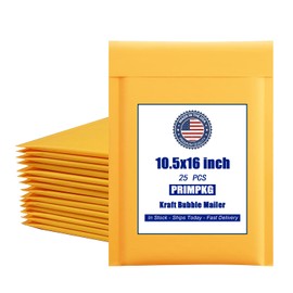 PRIMPKG 10.5in x 15in Kraft bubble mailer, ziplock mailer, yellow padded envelope, corporate waterproof padded bubble mailer for shipping, mailing, packaging (25PCS)
