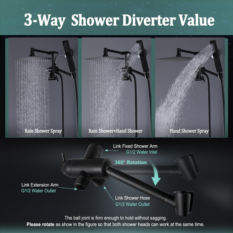 All Metal Rain Shower Head with Handheld Combo, YDmeet 8