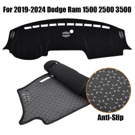 Unbranded Black Dashboard Mat Dash Sun Cover Pad For 2019-2024 Dodge Ram 1500 2500 3500
