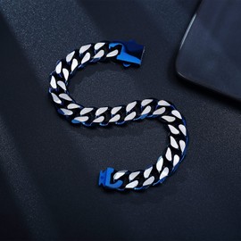 YAMI Bracelets for Men, Cuban Link Chain Diamond-Cut Bracelet, Titanium Steel Mens Jewelry Cool Stuff for Men, Gifts For Boyfriend/Husband/Father, Blue-Silver 8.5 Inch(21.6cm)