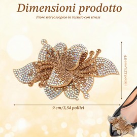 QUUPY 2 Pezzi di Clip per Scarpe con Strass a Forma di Fiore in Oro, con Fibbia di Metallo Rimovibile, Clip Decorative per Scarpe da Donna, Ideali per Matrimonio, Festa e Vita Quotidiana