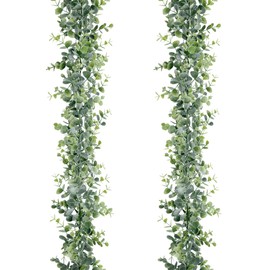 Sggvecsy Artificial Eucalyptus Garland 2 Pack Fake Eucalyptus Greenery Garland Faux Hanging Plants Artificial Vines, 6 Feet/Strand for Wedding Backdrop Arch Wall Table Party Outdoor Festival Decor