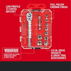 CRAFTSMAN 11-Piece Socket Set, Metric, 3/8 Inch Drive, Low Profile Ratchet (CMMT12127)