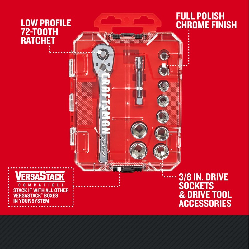 CRAFTSMAN 11-Piece Socket Set, Metric, 3/8 Inch Drive, Low Profile
