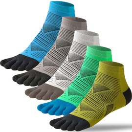 QUPOLPOL Men’s Running Toe Socks – 5 Pairs Cushioned Athletic Ankle Socks with Five-Toe Design, Breathable & Anti-Blister, for Gym, Sports, Daily – Multicolour, UK 6–10