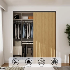 FLYVLIEG 72"/6FT Heavy Duty Bypass Door Hardware with Soft Close Mechanism, Aluminum Sliding Closet Door Track Kit for 2 Doors System,Slide Smoothly and Quietly,Fit Doors Thickness 1 3/8" or 1 3/4"