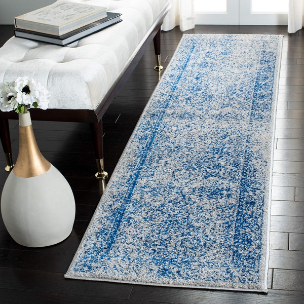 SAFAVIEH Adirondack Collection ADR109A Oriental Distressed Non-Shedding Living Room Bedroom Runner, 2'6" x 22' , Grey / Blue