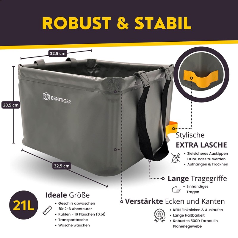 BERGTIGER® Folding Bowl Camping 18 L / 21 L with
