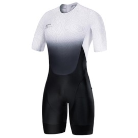 Santic Men's Triathlon Suit One-Piece Sleeveless Triathlon Suit Padded Short Sleeve Trisuit Triathlon Short High Elasticity Quick Drying Slimming Bicycle Skinsuit, Black short-sleeved, XXL