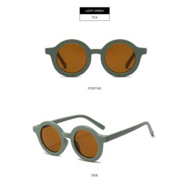 YAMEIZE Children's Sunglasses UV400 Protection Flexible Rubber Lenses for Children Boys and Girls 2-7 Years, Light Green Frame & Tea