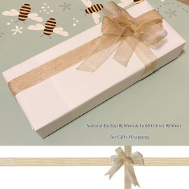 Natural Burlap Gold Wired Edge & Golden Glitter Ribbon for Gift Wrapping 1 Inch *40Yards Thick Ribbon for Wreaths Beige 2 Rolls for Crafts and Decor Versatile Jute for DIY Projects Heather's cf