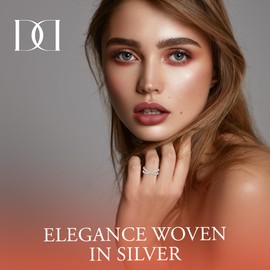 MINDDHA X Criss Cross Ring for Women - Designer Unique Fashion Silver Band, Cubic Zirconia Sparkly, Elegant 14K White Gold Plated - 2mm Band, Size 12