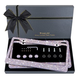 OKLPF Bling License Plate Frame for Women, Sparkly Stainless Steel License Plate Frames| Over 1200 pcs 14 Facets Bedazzled Clear Glass Diamond Rhinestone Crystals w/Free Glitter (Colorful Rhinestone)