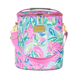 Lilly Pulitzer Pink/Blue/Green Insulated Soft Beach Cooler with Adjustable/Removable Strap and Double Zipper Close, Totally Blossom