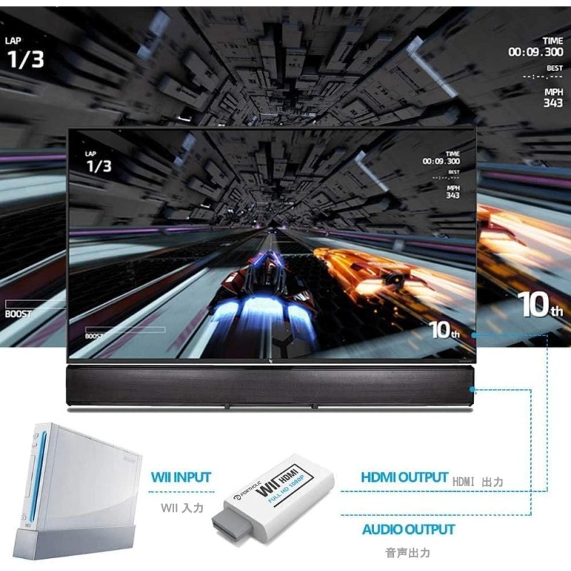 PORTHOLIC Wii to HDMI Converter 1080P – HDMI & 3.5mm