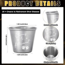 Havawish 25 Sets Retirement Party Favors for Guests, Cheers to Retirement 1.5 oz Stainless Steel Shot Drinking Cups with Thank You Tags Organza Bags Retired Gifts Party Decorations