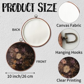 10" Floral Framed Round Wall Art Prints With Metal Hook - Gothic Flowers Canvas Hanging Wall Decoration - Vintage Round Artwork For Bedroom, Living Room, Office - A09