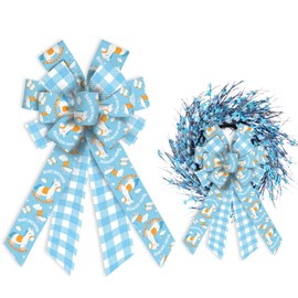 Glodecart Large Baby Boy Bow for Wreath, Baby Shower Wreath Bow for Gender Reveal Décor Baby Shower Bow for Front Door Indoor Outdoor Wall Tree Topper Decoration Supplies Surprise Hanging Ornament