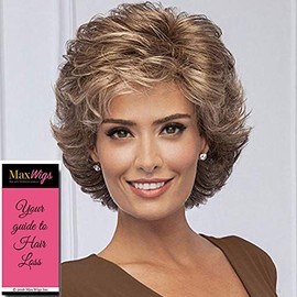 Fortune Wig Color G15+ Buttered Toast Mist - Gabor Wigs 4.5" Short Collar Length Cut Loose Wavy Layers Synthetic Capless Bundle MaxWigs Hairloss Booklet