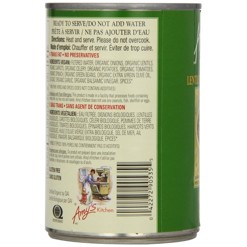 Amy'S Kitchen Organic Lentil Vegetable Soup, 398 ml