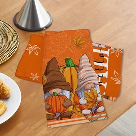 Jiudungs Fall Kitchen Towels Set of 2 Fall Gnomes Pumpkin Dish Towels 18x26 Inch Farmhouse Fall Autumn Thanksgiving Decorations and Supplies for Home
