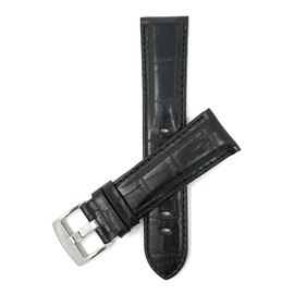 Bandini Extra Long (XL) 22mm Mens Italian Leather Watch Band Strap - Black - Alligator Pattern