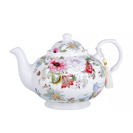 Elegance Bone China Teapot in Gift Box 1.14-qt. (1080 ml) Teapot Loose Tea lovers about 4 Cups Gift Box (Dream Garden)