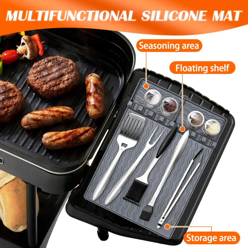 Silicone Griddle Tools Mat with Drip Pad,Silicone Grill Mats Side