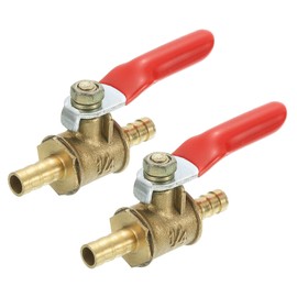 sourcing map 2Pcs Brass Water Mini Ball Valve Shut Off Switch, 1/4" Hose Barb x 1/4" Hose Barb, 180 Degree Operation Handle, Brass Valve