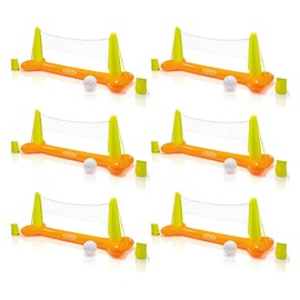 Intex Inflatable Floating Swimming Pool Toy Active Water Volleyball Sports Game with Net and Ball for Children and Adults, Multicolor (6 Pack)
