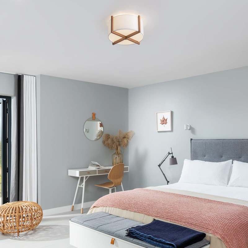 VILUXY Semi-Flush Mount Ceiling Light Fixture with Wood and Off-White