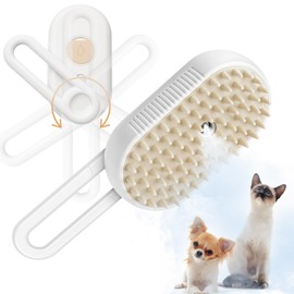 GKZ Cat Steam Brush, 3 in 1 Pet Comb for Massage, Cleaning, Shedding and Combing, Electric Mist to Prevent Flyaways for Home, Dogs and Cat Lovers - White