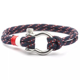 CandyBrowser Nylon Paracord & PU Leather Bracelet W. Stainless Steel Anchor Shackle Clasp - Multicolor