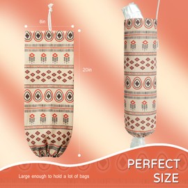 LeCorner Plastic Bag Holder, Reusable Grocery Bag Holder for Plastic Bags Groceries Store, Flower Canvas Trash Plastic Bag Organizer Storage Holders for Home Kitchen Pantry Decor (Boho Style)