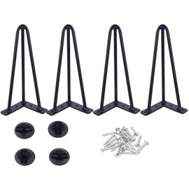 Osring 8 Inch Hairpin Table Legs with 3/8" Dia 3-Rods, Mid-Century Metal Furniture Feet 4pcs for Coffee Table and Patio Bench, Black Hairpin Leg with Floor Protector for Home DIY Project