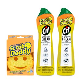 Scrub Daddy OG + 2x Cif All Purpose Cleaning Cream, Lemon - Multi Surface Household Cleaning Cream Scratch-Free Multipurpose Dish Sponge