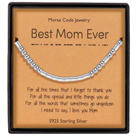 Gleamart Best Mom Ever Adjustable Morse Code Bracelet Inspirational Secret Message Bangle Present for Friend Sister Mother Wife