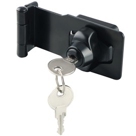 Alise Keyed Hasp Lock Right Angle 90°,4 Inch Safety Packlock Clasp Latch with Keys, Black Door Hinge Lock Keyed Locking Hasp for Cabinets Drawer Closets Fence Barn Doors