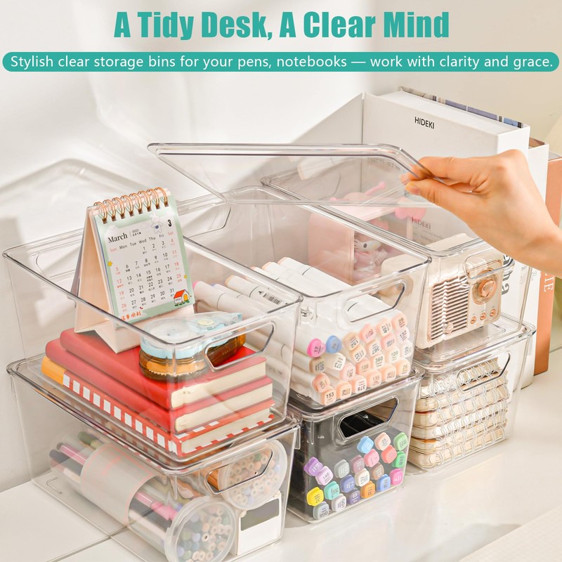 6 Pack Small Clear Storage Bins with Lids, Acrylic Arts