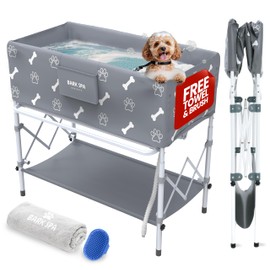 Bark Spa Dog Bath Tub - Free Brush & Towel – Foldable & Portable Dog Washing Station – Lightweight Dog Bath for Indoor & Outdoor Grooming – Fits in Shower or Bath
