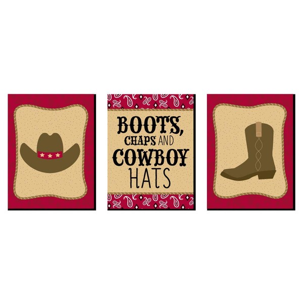 Big Dot of Happiness Little Cowboy - Western Nursery Wall Art and Kids Room Decorations - Gift Ideas - 7.5 x 10 inches - Set of 3 Prints