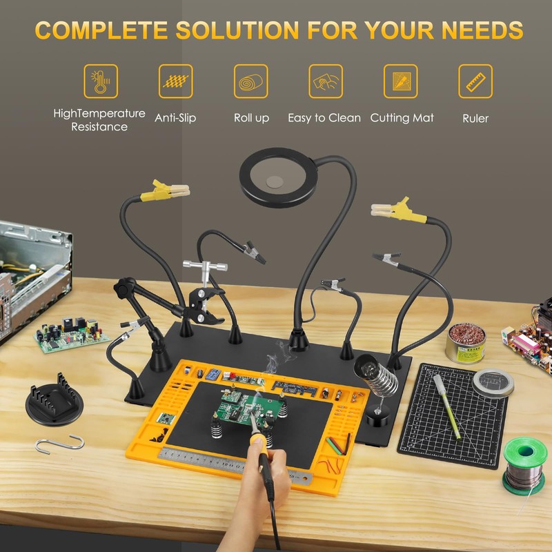 Helping Hands Soldering Station with Heavy-Duty Steel Base, Non-Slip Silicone