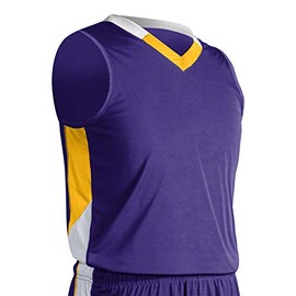 Champro Rebel Polyester Basketball Jersey, Adult Small, Purple, Gold, White