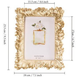 Kersiki Picture Photo Frames 5x7, Gold Frame Fits 5 by 7 Inch Picture,Vintage Picture Frame for Tabletop Stand or Hanging, Elegant Retro Picture Frames for Desk or Wall,Tabletop(Gold, 5x7)