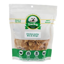 Lucky Premium Treats Chicken Jerky Bits and Strips – Chicken Jerky Treats Made with Sliced, All Natural Lean Dehydrated Chicken Breast (7 oz)