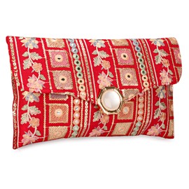 Handcrafted Sling Bag Foldover Clutch For Women, Jaipuri Handicraft Sling Bag For Women (Pink)