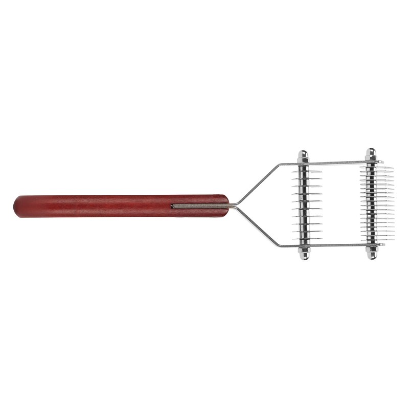 Pet Dematting Comb 2 Rows Stainless Steel Blades Wooden Handle