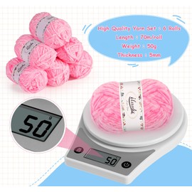 ilauke Chenille Yarn 6x50 g, Soft Chenille Chunky Wool, Crochet Yarn for Knitting with Handbag for Clothes Blankets Bags DIY, Pink