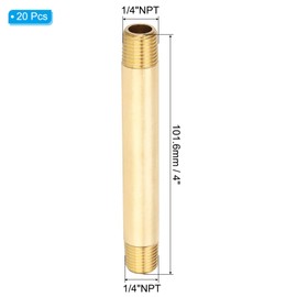 PATIKIL 1/4" x 1/4" NPT Male Brass Pipe Fitting Long Nipple, 20Pcs 4" Long Straight Pipe Fitting Connector Extender for Fuel, Air, Water, Oil, Gas System Connection, 1200PSI